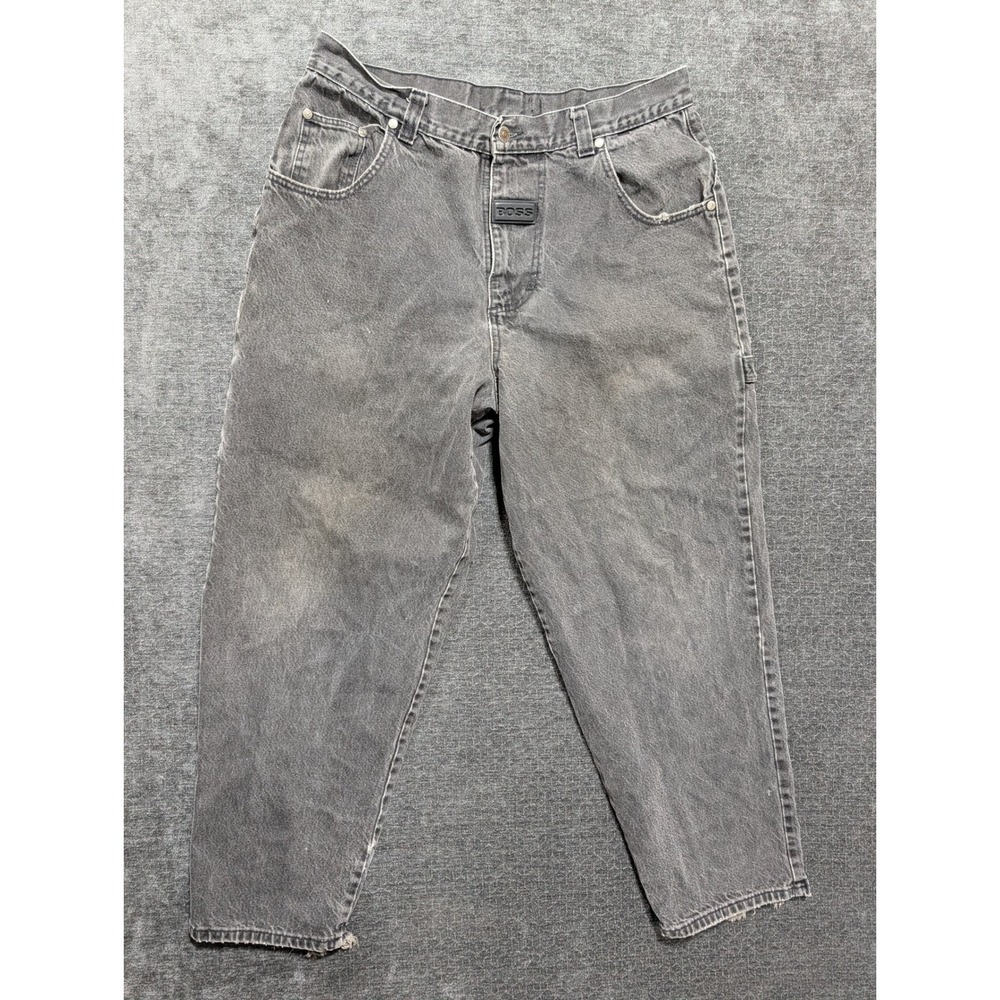 Vintage Boss USA Carpenter Jeans Faded Black Denim Relaxed Fit Distressed 36x26